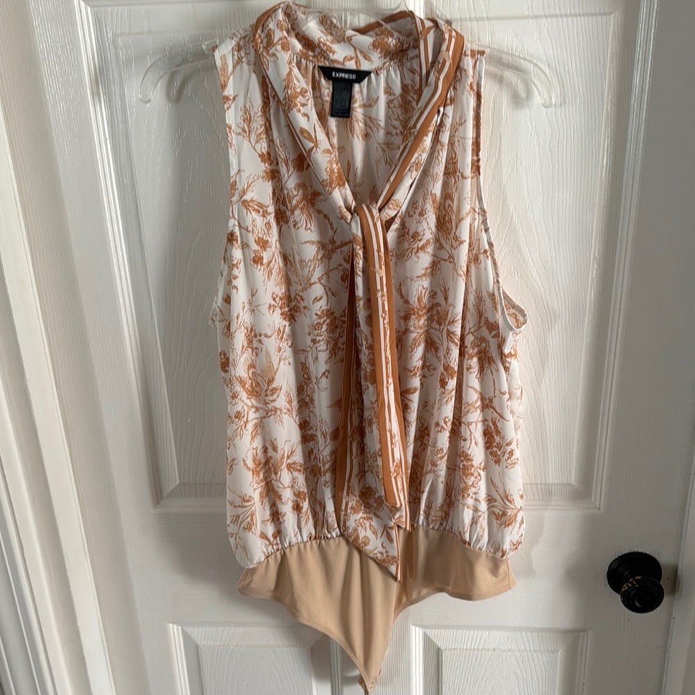 Express Pink and Brown Asymmetrical Tie Front Blouse